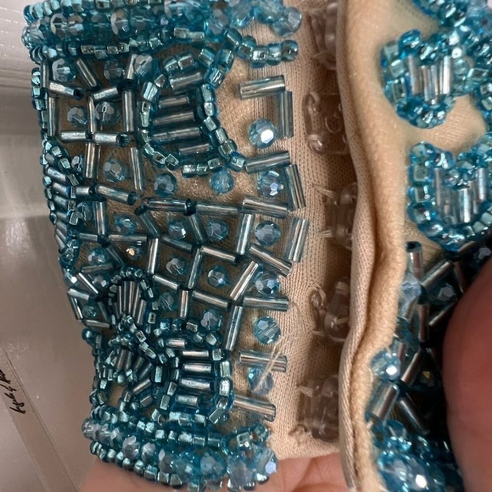 Angela & Alison teal blue‎ beaded prom wedding ball evening gown size 0 Pageant - Picture 5 of 8